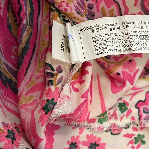 Zara Pink Paisley Print Satin Button Front Collared Shirt, sz L - Picture 9 of 13